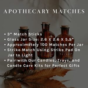 Sweet Water Decor 3" Safety Matches in Medium Amber Apothecary Bottle | Rustic Jar of Approx. 100 Decorative Matchsticks with Strike Pad | Cute Candle Accessory Match Holder with Colored Tips (Black)