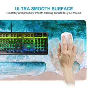 iCasso Keyboard Mouse Pad Set,Extended Gaming Mouse Pad + Keyboard Wrist Rest Support, Memory Foam, Easy Typing Pain Relief, 3Pcs (35.4×15.7 in) Large Ultra Thick Mousepad Desk Mat (Beach)
