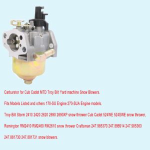 Fremnily 951-14026A 170S 170SA Carburetor Compatible with Cub Cadet MTD Troy Bilt Yard Machine Snow and Others 170-SU Engine 270-SUA Engine Models Fits Troy-Bilt Storm 2410 2420 2620 2690 2690XP