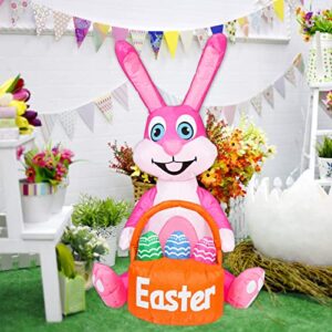 Toodour 4FT Easter Inflatable Bunny Decorations - Inflatable Easter Bunny with Egg, Easter Blow up Outdoor Yard Decoration Built-in LED Lights for Easter, Holiday, Party, Yard, Garden, Lawn,