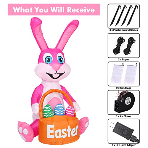 Toodour 4FT Easter Inflatable Bunny Decorations - Inflatable Easter Bunny with Egg, Easter Blow up Outdoor Yard Decoration Built-in LED Lights for Easter, Holiday, Party, Yard, Garden, Lawn,