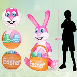 Toodour 4FT Easter Inflatable Bunny Decorations - Inflatable Easter Bunny with Egg, Easter Blow up Outdoor Yard Decoration Built-in LED Lights for Easter, Holiday, Party, Yard, Garden, Lawn,