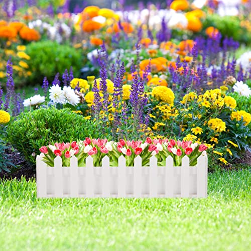 Happyyami Wooden Plant Pot Picket Fence: Flower Pot Window Box Garden Flower Bed for Wedding Home Decorations 40x11cm