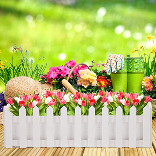 Happyyami Wooden Plant Pot Picket Fence: Flower Pot Window Box Garden Flower Bed for Wedding Home Decorations 40x11cm