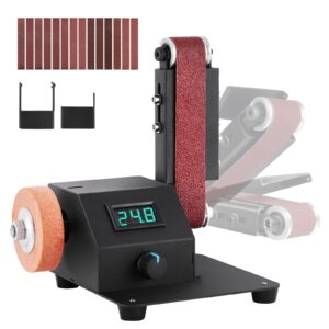 mini electric belt sander diy 1.2x15in electric belt sander for knife making knife sharpening belt sander adjustable speed with 15pcs abrasive belt for wood metal knife leather