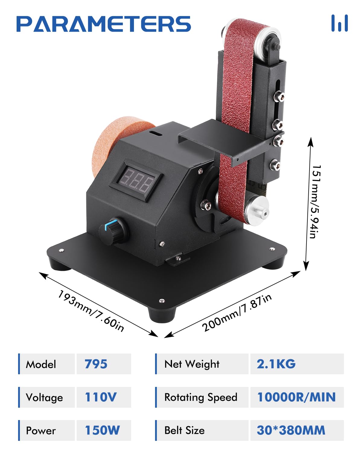 Mini Electric Belt Sander DIY 1.2x15in Electric Belt Sander for Knife Making Knife Sharpening Belt Sander Adjustable Speed with 15PCS Abrasive Belt for Wood Metal Knife Leather