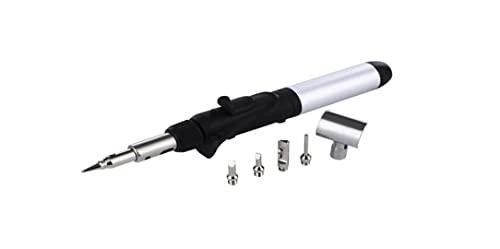 6 Piece Set Cordless Butane Soldering Kit; Portable Welder; Multipurpose welding torch; Soldering Iron, Silver & Black, 10 inches x 2.0 Width