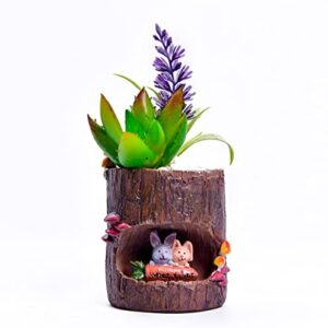 Desktop cute cartoon 3 little black bear resin fleshy flower pot with tray bonsai cactus flower pot vase holder decoration with drain holeWhite Rabbit