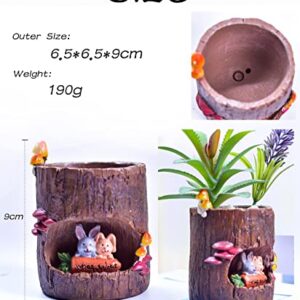 Desktop cute cartoon 3 little black bear resin fleshy flower pot with tray bonsai cactus flower pot vase holder decoration with drain holeWhite Rabbit