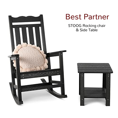 Stoog All-Weather Patio Rocking Chair with 400 lbs Weight Capacity, Oversized Porch Rocker Chair, for Backyard, Fire Pit, Lawn, Garden, Outdoor and Indoor, Black