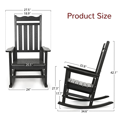 Stoog All-Weather Patio Rocking Chair with 400 lbs Weight Capacity, Oversized Porch Rocker Chair, for Backyard, Fire Pit, Lawn, Garden, Outdoor and Indoor, Black