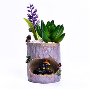 Desktop cute cartoon 3 little black bear resin fleshy flower pot with tray bonsai cactus flower pot vase holder decoration with drain holeLittle black bear