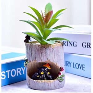 Desktop cute cartoon 3 little black bear resin fleshy flower pot with tray bonsai cactus flower pot vase holder decoration with drain holeLittle black bear