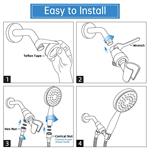 G-Promise All Metal Shower Head Holder with Hose | Solid Brass Adjustable Shower Arm Mount | 71 Inch Flexible Stainless Steel Hose | Wall Mount Handheld Shower Head Replacement (Chrome)