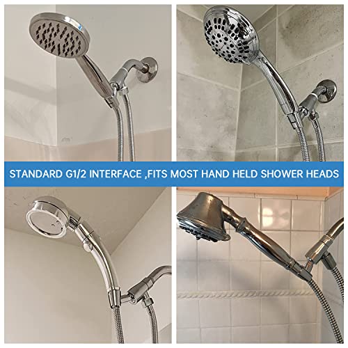 G-Promise All Metal Shower Head Holder with Hose | Solid Brass Adjustable Shower Arm Mount | 71 Inch Flexible Stainless Steel Hose | Wall Mount Handheld Shower Head Replacement (Chrome)