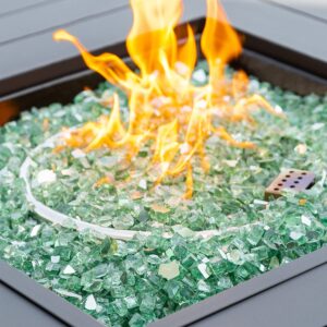 sherbeck fire glass 1/2 inch reflective tempered fire pit glass rocks for propane or gas fire pit 10 pounds cobalt blue （gift package） green