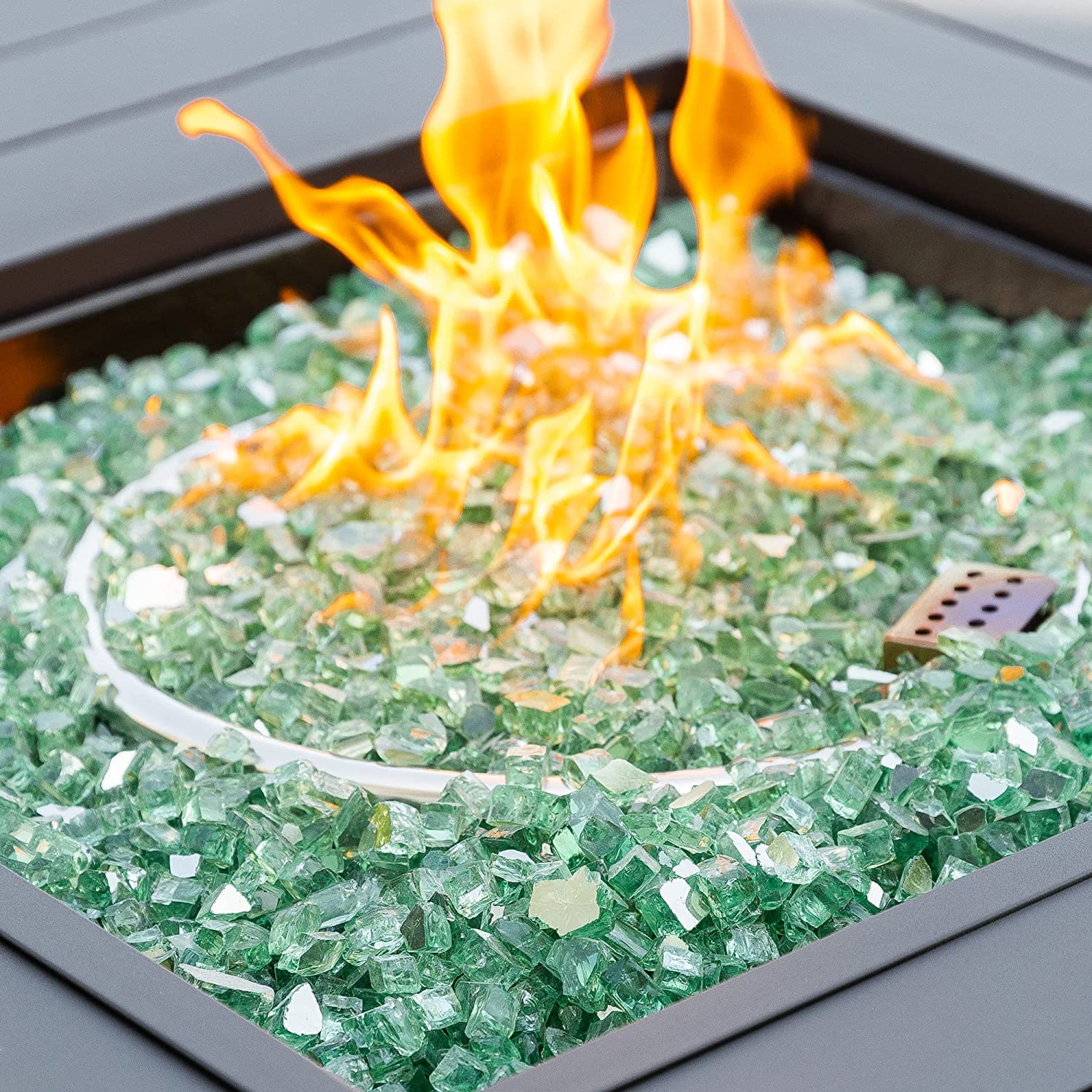 SHERBECK Fire Glass 1/2 Inch Reflective Tempered Fire Pit Glass Rocks for Propane or Gas Fire Pit 10 Pounds Cobalt Blue （Gift Package） Green