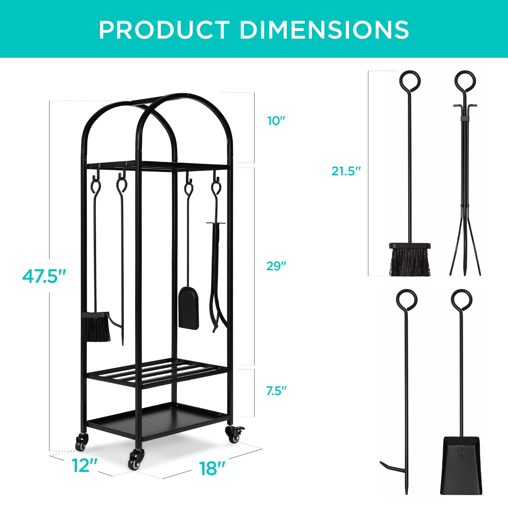 Best Choice Products Large Firewood Log Rack, XL 4ft 3 Tier Wrought Iron Firewood Rack with Tools Wheels, Indoor Outdoor Wood Storage w/ 4 Piece Tool Set, Locking Casters