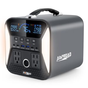 amproad epic 300 portable power station 300w, 300wh backup power supply with 4*led lights and ac/dc/qc usb ports, solar generator for home use, camping, rv, and cpap(without solar panel)