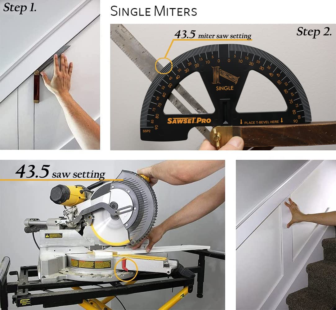 Sawset Miter Saw Protractor SAWSET PRO. Patented No Math Scales. Large Scales are The Key to Accuracy. In Size Matters! In ABS Plastic.