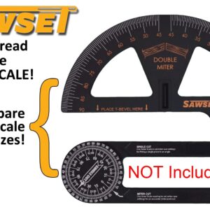 Sawset Miter Saw Protractor SAWSET PRO. Patented No Math Scales. Large Scales are The Key to Accuracy. In Size Matters! In ABS Plastic.