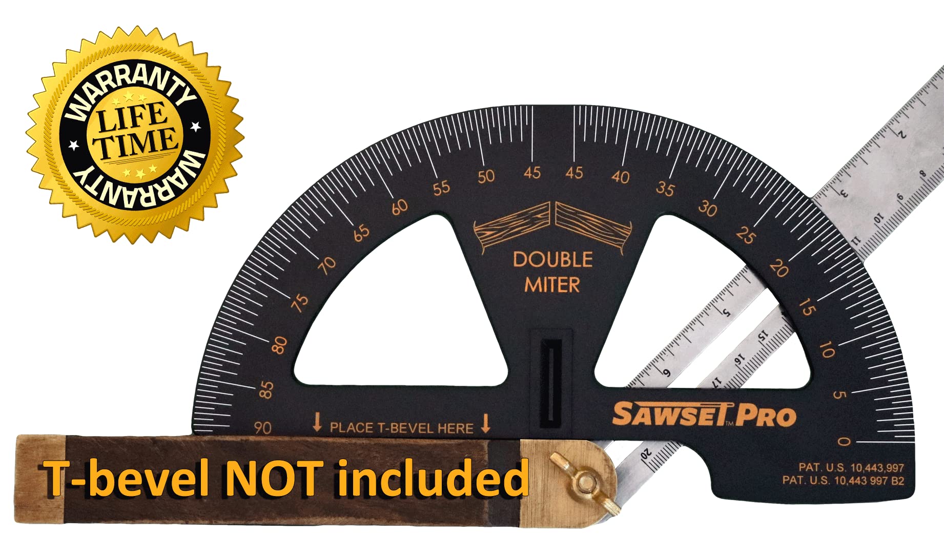 Sawset Miter Saw Protractor SAWSET PRO. Patented No Math Scales. Large Scales are The Key to Accuracy. In Size Matters! In ABS Plastic.