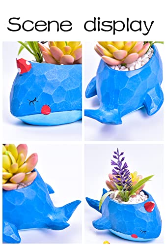 Cute Whale Flower Pot with Drainer Garden Flower Pot Resin Succulent Potted Bonsai Plant Stand Home Desk Mini Ornaments Balcony Landscape Ideas Blue Whale