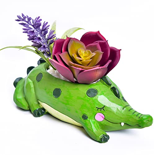 Cute Cartoon Crocodile Flower Pot with Drainer Garden Flower Pot Resin Succulent Potted Bonsai Plant Stand Home Desk Mini Ornaments Christmas Birthday Gifts