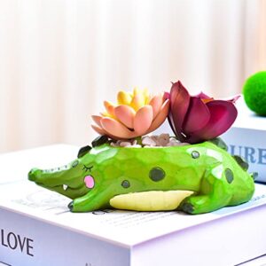 Cute Cartoon Crocodile Flower Pot with Drainer Garden Flower Pot Resin Succulent Potted Bonsai Plant Stand Home Desk Mini Ornaments Christmas Birthday Gifts