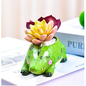 Cute Cartoon Crocodile Flower Pot with Drainer Garden Flower Pot Resin Succulent Potted Bonsai Plant Stand Home Desk Mini Ornaments Christmas Birthday Gifts