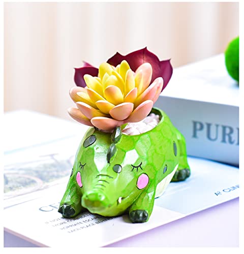 Cute Cartoon Crocodile Flower Pot with Drainer Garden Flower Pot Resin Succulent Potted Bonsai Plant Stand Home Desk Mini Ornaments Christmas Birthday Gifts