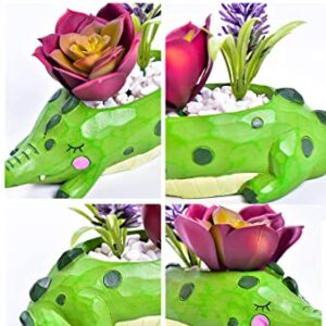 Cute Cartoon Crocodile Flower Pot with Drainer Garden Flower Pot Resin Succulent Potted Bonsai Plant Stand Home Desk Mini Ornaments Christmas Birthday Gifts