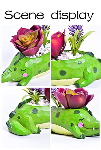 Cute Cartoon Crocodile Flower Pot with Drainer Garden Flower Pot Resin Succulent Potted Bonsai Plant Stand Home Desk Mini Ornaments Christmas Birthday Gifts