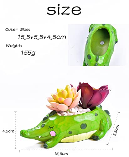 Cute Cartoon Crocodile Flower Pot with Drainer Garden Flower Pot Resin Succulent Potted Bonsai Plant Stand Home Desk Mini Ornaments Christmas Birthday Gifts