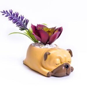 Cute Puppy Pug Flower Pot with Drainer Garden Flower Pot Resin Succulent Potted Bonsai Plant Stand Home Desk Mini Ornaments Balcony Gardening Flower Pot Does Not Contain Plants