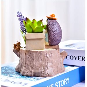 Cute Hedgehog Flowerpot with Drainer Garden Flowerpot Resin Succulent Potted Bonsai Plant Stand Home Desk Mini Ornaments Balcony Gardening Flowerpot Does Not Contain Plants