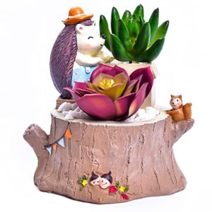 Cute Hedgehog Flowerpot with Drainer Garden Flowerpot Resin Succulent Potted Bonsai Plant Stand Home Desk Mini Ornaments Balcony Gardening Flowerpot Does Not Contain Plants