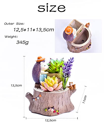 Cute Hedgehog Flowerpot with Drainer Garden Flowerpot Resin Succulent Potted Bonsai Plant Stand Home Desk Mini Ornaments Balcony Gardening Flowerpot Does Not Contain Plants