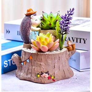 Cute Hedgehog Flowerpot with Drainer Garden Flowerpot Resin Succulent Potted Bonsai Plant Stand Home Desk Mini Ornaments Balcony Gardening Flowerpot Does Not Contain Plants