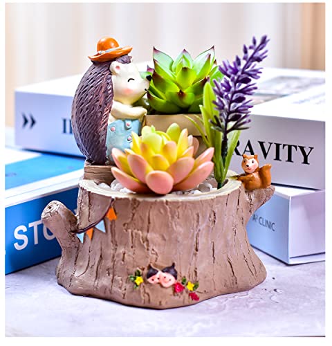 Cute Hedgehog Flowerpot with Drainer Garden Flowerpot Resin Succulent Potted Bonsai Plant Stand Home Desk Mini Ornaments Balcony Gardening Flowerpot Does Not Contain Plants