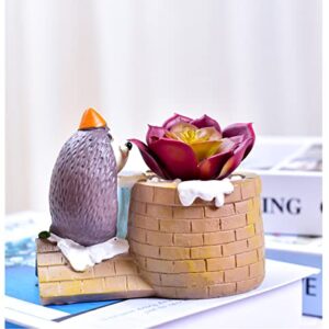 Cute Hedgehog Flowerpot with Drainer Garden Flowerpot Resin Succulent Potted Bonsai Plant Stand Home Desk Mini Ornaments Balcony Gardening Flowerpot Does Not Contain Plants