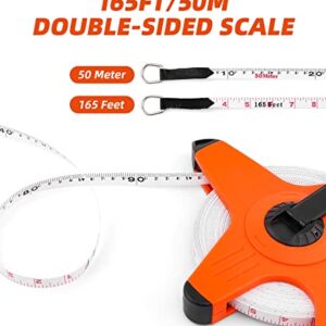 DIFFLIFE Open Reel Measure Tape Measuring Reel,165-Feet-50M by 1/2 Inch, 3X Speed Double-Coated Fiberglass Tape Measure with Metal Spike, Athletic Field, Long Jump Measuring Tape Reels (165FT)