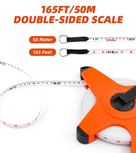 DIFFLIFE Open Reel Measure Tape Measuring Reel,165-Feet-50M by 1/2 Inch, 3X Speed Double-Coated Fiberglass Tape Measure with Metal Spike, Athletic Field, Long Jump Measuring Tape Reels (165FT)