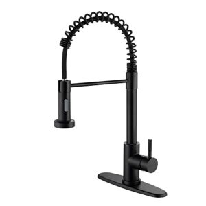 KETIPED Multifunction Matte Black Spring Arched Single Handle Kitchen Sink Faucet SUS 304 Stainless Steel Kitchen Faucet with Pull Down Sprayer and Fixed Rod,SLT-002MB