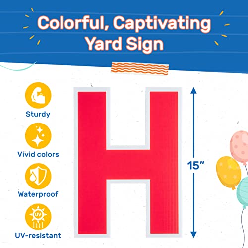 HOSMER Happy Birthday Yard Signs with Stakes -15'' Large Happy Birthday Yard Sign Letters - Waterproof Happy Birthday Yard Letters with Stakes - Happy Birthday Signs for Yard - Alphabets Yard Letters