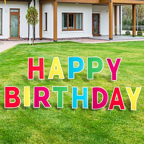 HOSMER Happy Birthday Yard Signs with Stakes -15'' Large Happy Birthday Yard Sign Letters - Waterproof Happy Birthday Yard Letters with Stakes - Happy Birthday Signs for Yard - Alphabets Yard Letters