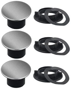 kitchen sink hole cover black, brushed nickel sink caps for top holes blanking plug stopper basin cover, metal stainless steel faucet/countertop/dispenser hole cover/plug (3 pack, 1.2 to 1.6 inch)