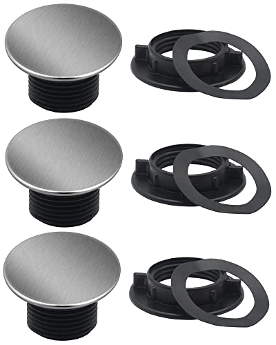 Kitchen Sink Hole Cover Black, Brushed Nickel Sink Caps for Top Holes Blanking Plug Stopper Basin Cover, Metal Stainless Steel Faucet/Countertop/Dispenser Hole Cover/Plug (3 Pack, 1.2 to 1.6 Inch)