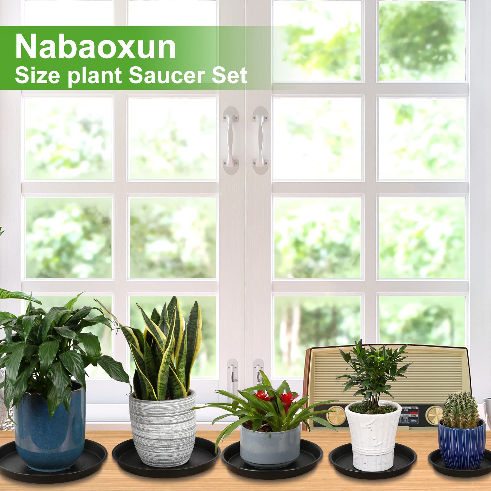 NABAOXUN 6Pack 8,10,12Inch Plastic Drip Trays Plant Saucers for Indoors Outdoor Plant, Thick Heavy Durable Sturdy Flower Pot Trays for Pots Planter, Black…