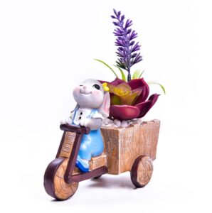 cute little white rabbit cycling flower pot with drainer garden flower pot resin succulent potted bonsai plant stand home desk mini ornaments without plants